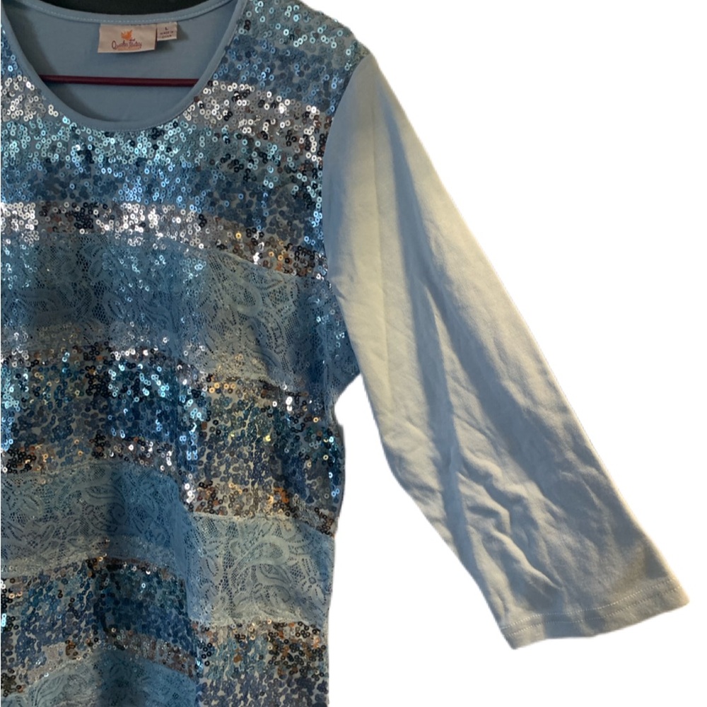 Pre Owned Women’s Quacker Factory Shirt Sequined Sz Lg Festive Vibe - Picture 3 of 11